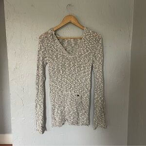 Roxy Y2K Women's Textured Gray V-Neck Hoodie Sweater Bell Sleeves sz XS